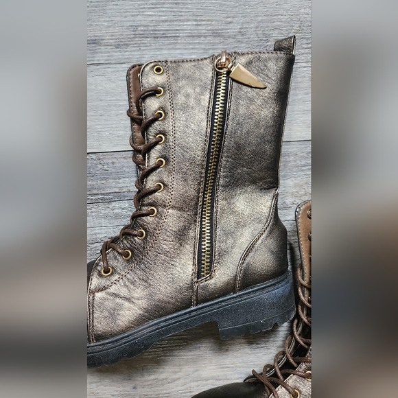 Seven7 Mr. Zipper Faux Leather Bronze Combat Moto Boots - Picture 4 of 10